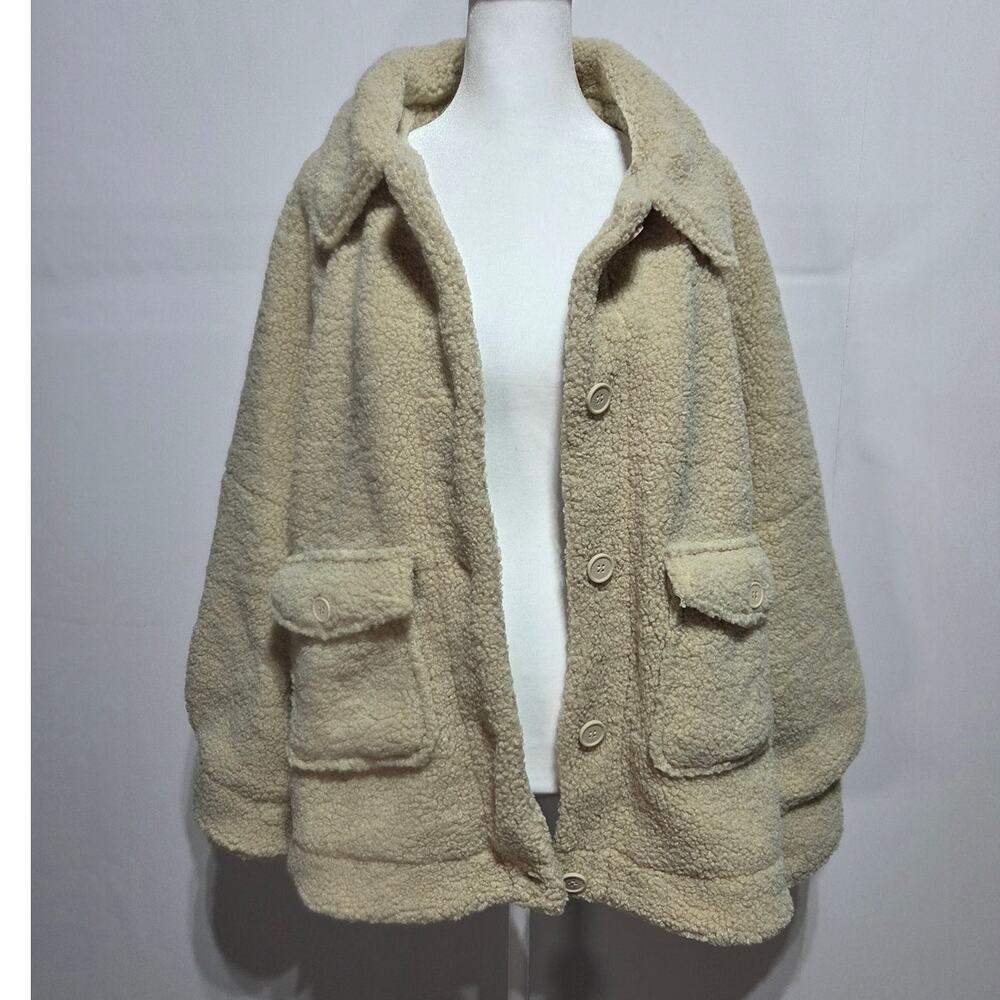HYFVE NWOT Tan Sherpa Fleece Teddy Button up Jacket size Large - Picture 4 of 10
